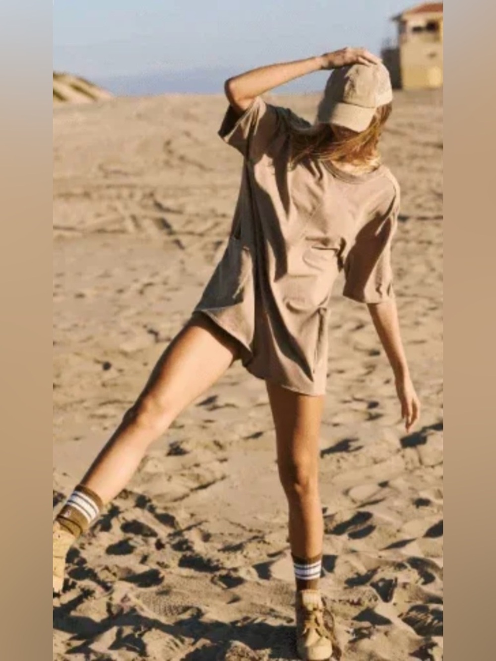 NWT Free People Movement S Hot Shot Tee Romper in Mocha Latte Neutral New